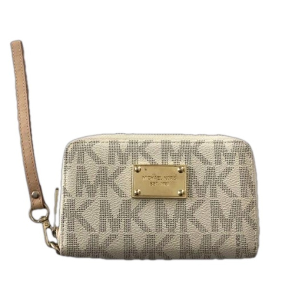 Michael Kors Signature Jet Set Vanilla Gold Medium Zip Around Wallet/Wristlet